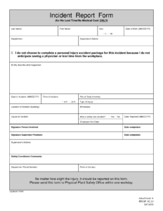 Free Workplace Incident Report Form Template Hizir Inside Ohs