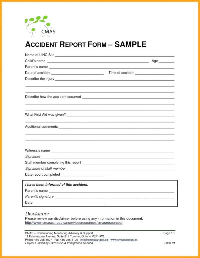 011 Accident Report Forms Template Ideas Daycare Child Care In Hazard ...