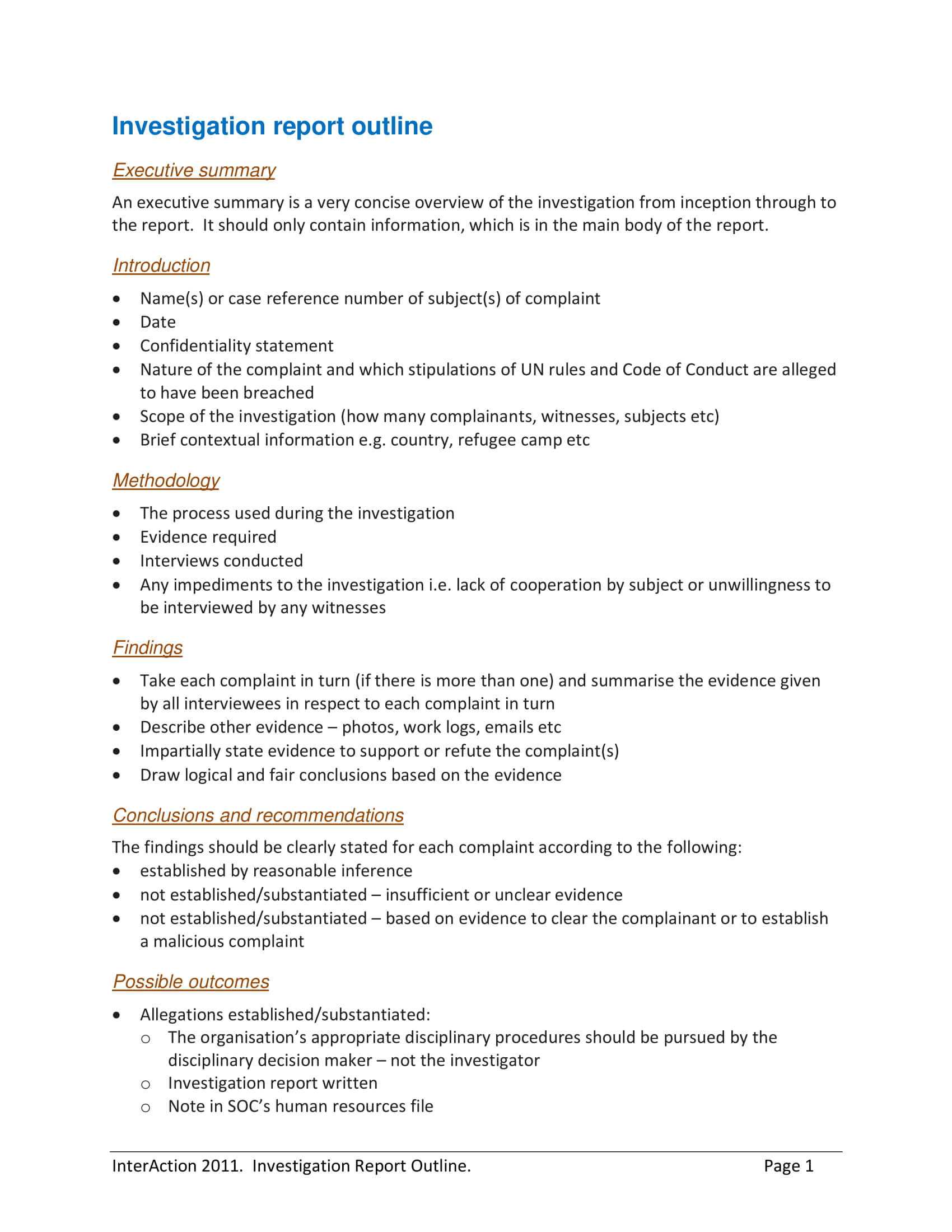 Hr Investigation Report Template