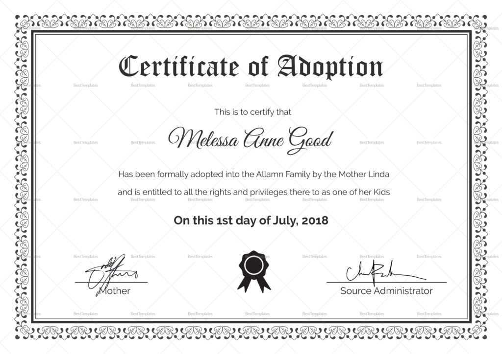 Adoption Certificate Template – Atlantaauctionco.com