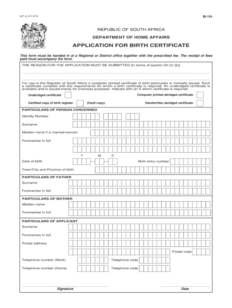 Bi 154 Birth Certificate – Fill Online, Printable, Fillable Throughout ...