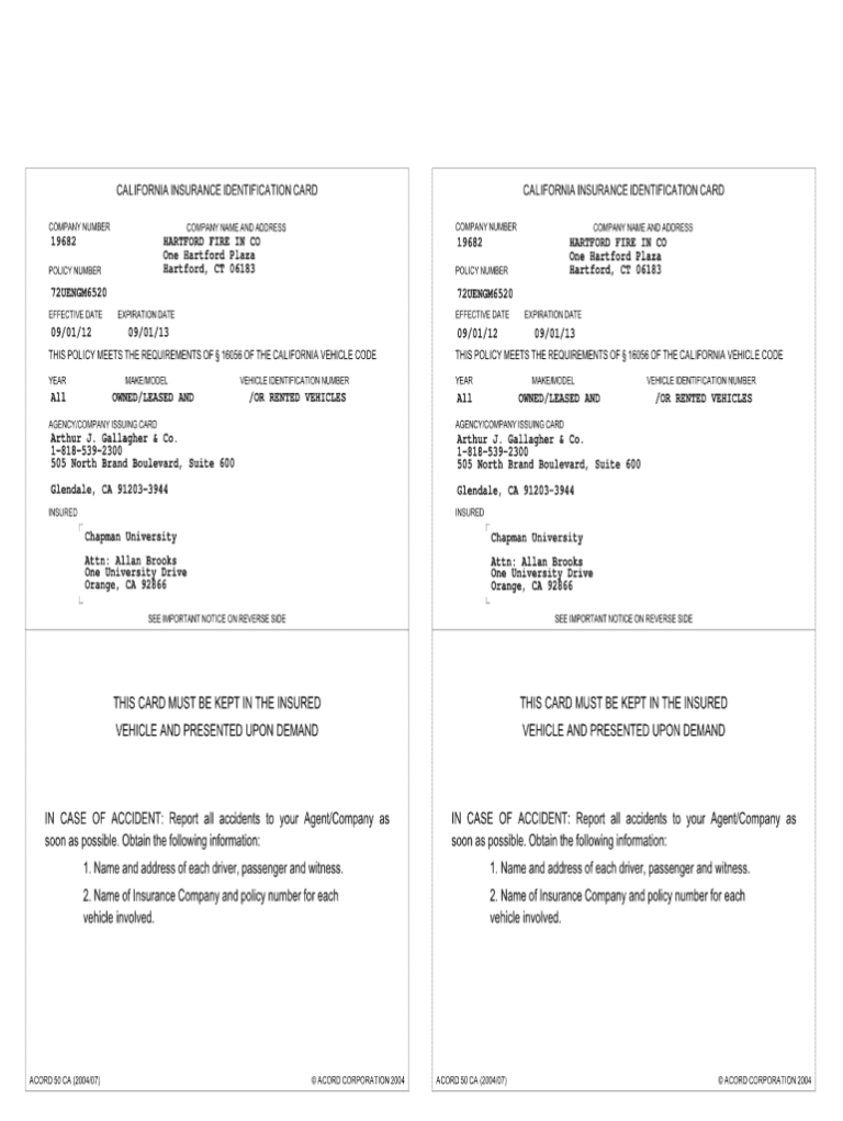 Auto Insurance Id Card Template