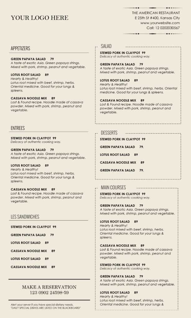 Cafe Menu Template Word Free (10) | Budget Spreadsheet in Free Cafe ...