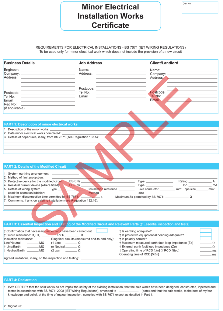 Certificates | Everycert For Electrical Minor Works Certificate ...