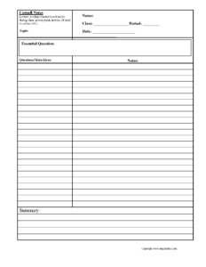 Cornell Notes Summary Worksheets | Ela | Cornell Notes Within Cornell ...