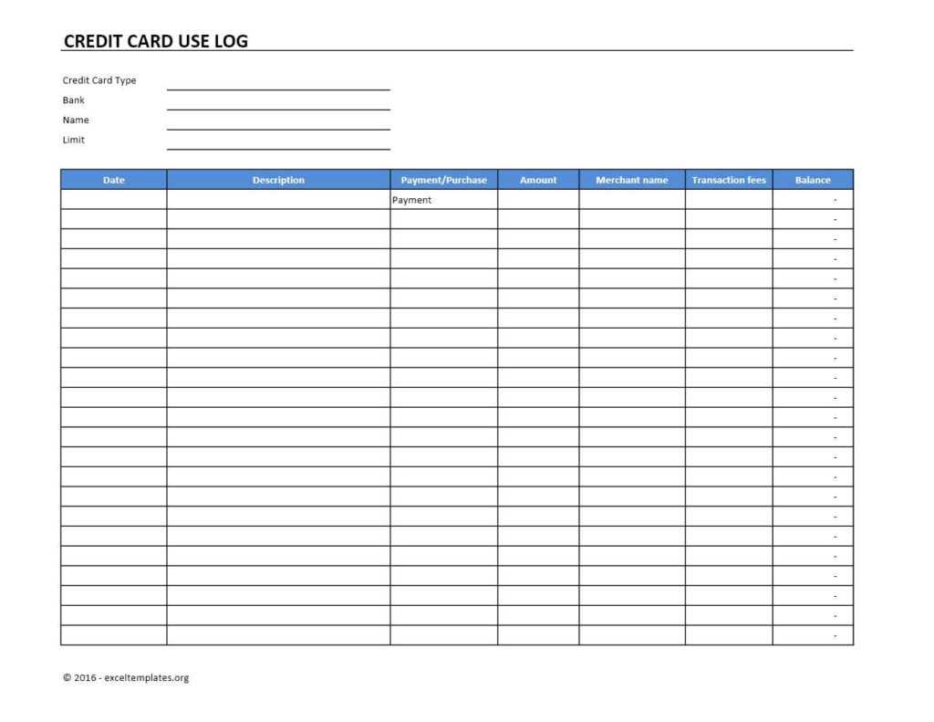 Credit Card Use Log Template | Excel Templates | Excel Within Credit ...