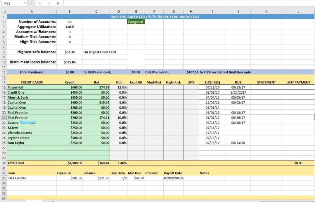 Credit Card Payment Spreadsheet Template