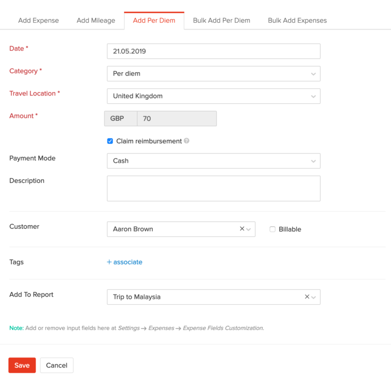 Per Diem Expense Report Template