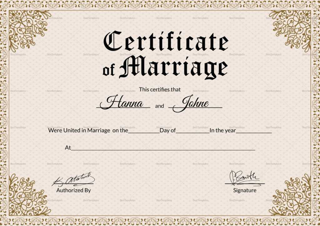 Certificate Of Marriage Template – Atlantaauctionco.com