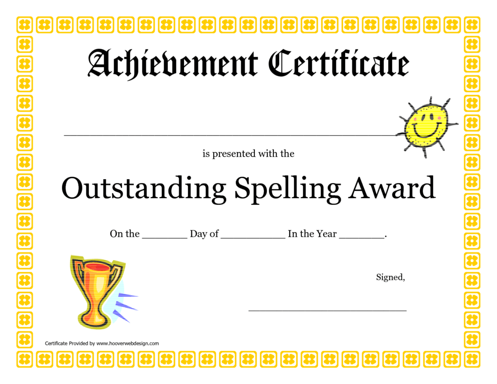 Spelling Bee Award Certificate Template Atlantaauctionco