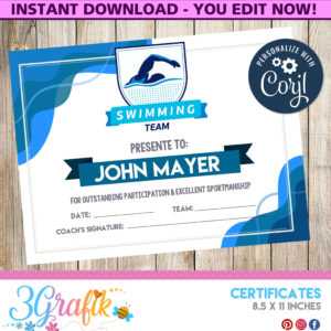 Swimming – Certificate – Printable – 3Grafik | Certificates Within Free ...