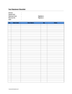 Tool Handover Checklist For Sam | Dfada | Checklist Template in ...